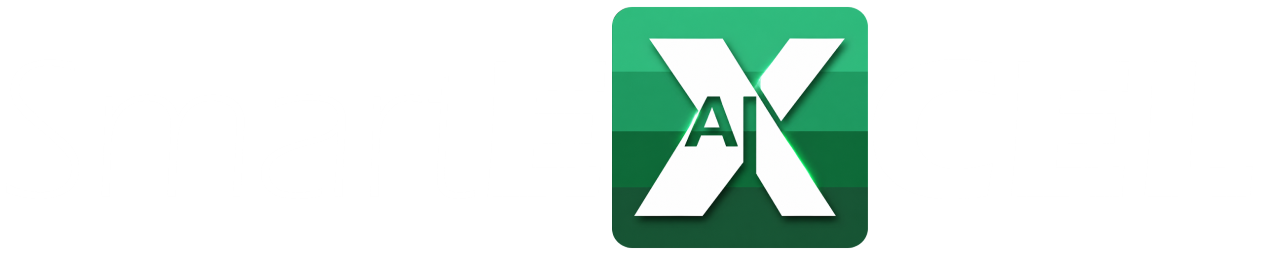 Logo "SmartEXCEL" ze stylizowaną literą "X" w formie zielonej ikony, w którą sprytnie wkomponowano napis "AI"