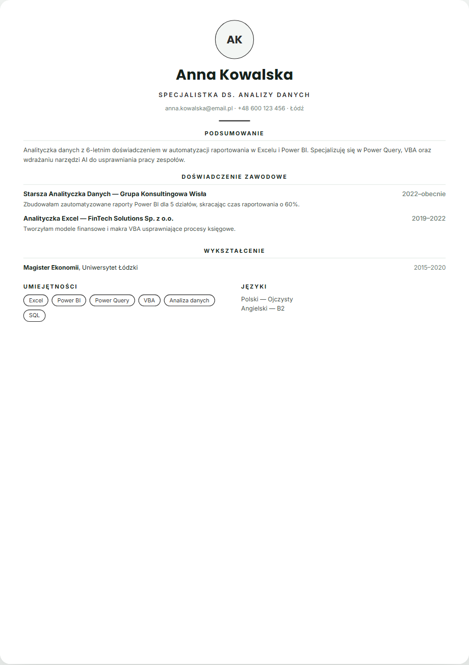 Szablon CV Elegancki Grafit