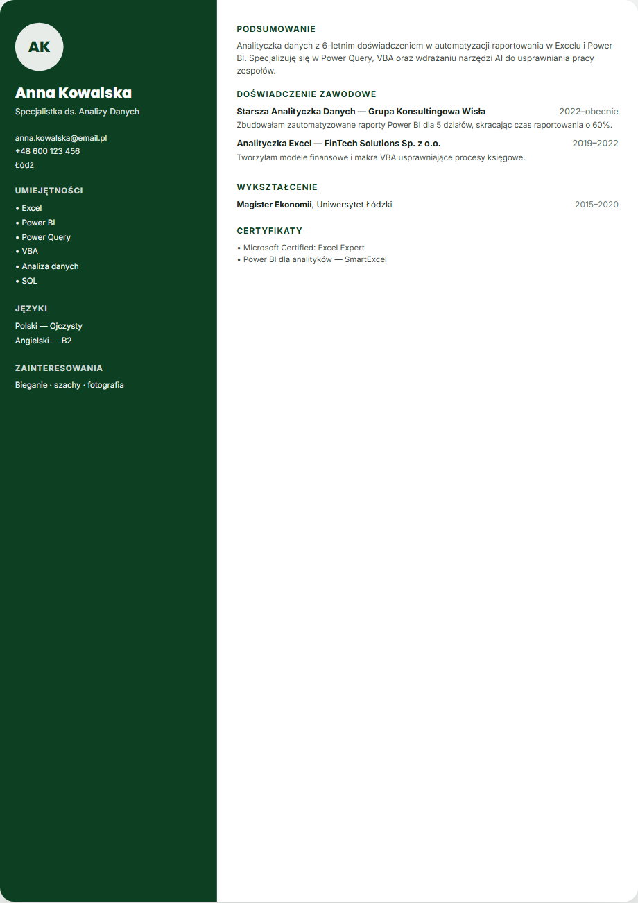 Szablon CV Leśny Sidebar