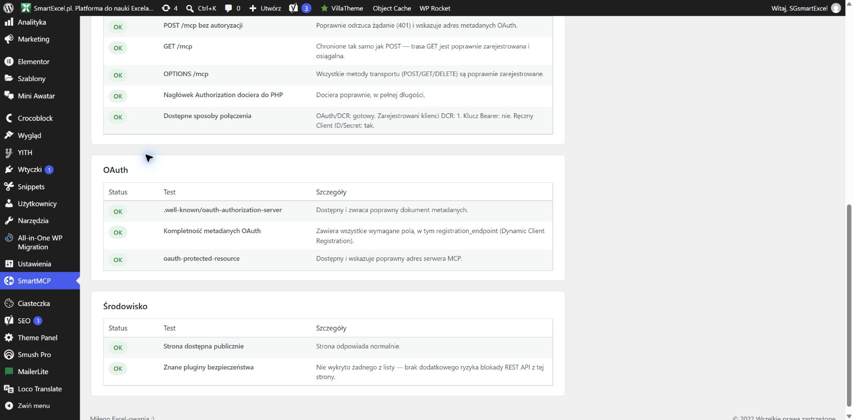 Moduł Diagnostyka SmartMCP 3.17 z poprawnymi testami endpointu MCP i OAuth